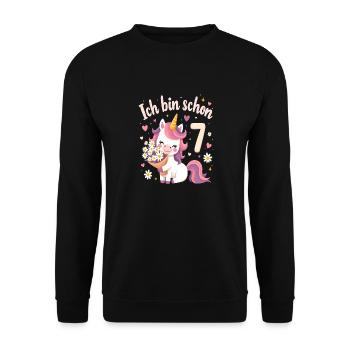 Licorne mignonne 7e anniversaire pour les filles - Sweat-shirt Unisexe - noir - Devant - Alina (178cm) & Michal (187cm)