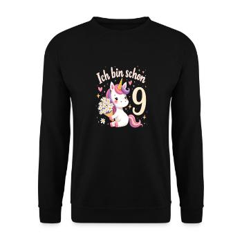 Licorne mignonne 9e anniversaire pour les filles - Sweat-shirt Unisexe - noir - Devant - Alina (178cm) & Michal (187cm)