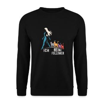 Ich & meine Follower – Katzenhumor Design - Unisex Pullover - Schwarz - Vorne - Alina (178cm) & Michal (187cm)