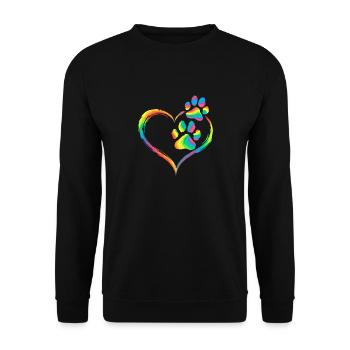 Regenbogen Herz Pfotenabdruck Tierliebe - Unisex Pullover - Schwarz - Vorne - Alina (178cm) & Michal (187cm)