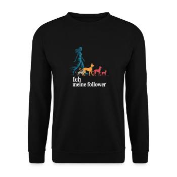 Ich & meine Follower – Hundehumor Design - Unisex Pullover - Schwarz - Vorne - Alina (178cm) & Michal (187cm)