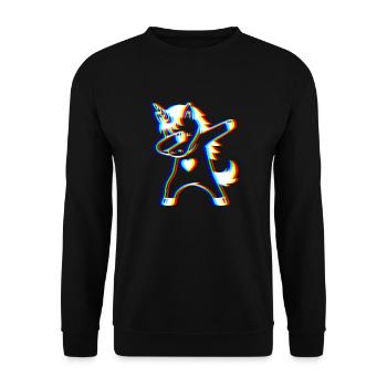 Glitch Dab Einhorn – Trendy Fantasy - Unisex Pullover - Schwarz - Vorne - Alina (178cm) & Michal (187cm)