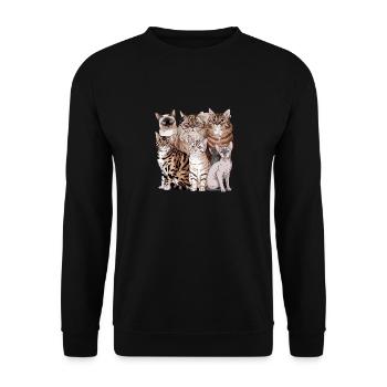 Verschiedene Katzenrassen Illustration - Unisex Pullover - Schwarz - Vorne - Alina (178cm) & Michal (187cm)