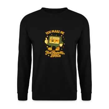 Retro-Kawaii-Kassette, die die 80er Jahre wieder aufleben lässt - Unisex Pullover - Schwarz - Vorne - Alina (178cm) & Michal (187cm)