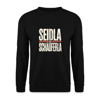 Seidla & Schäuferla – Lustiger Spruch Bamberg Fran - Unisex Pullover - Schwarz - Vorne - Alina (178cm) & Michal (187cm)