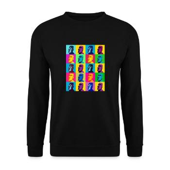 Moai Pop Art Grid Island in Moai Silhouette - Unisex Sweatshirt - black - Front - Alina (178cm) & Michal (187cm)
