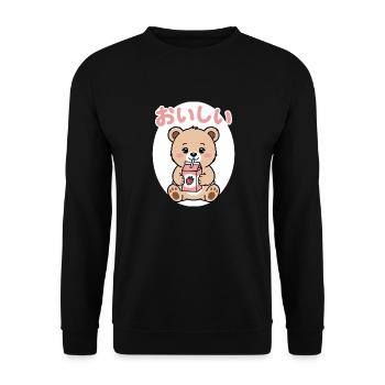 Kawaii Bear Drinking Strawberry Milk Japanese Cute - Unisex Sweatshirt - black - Front - Alina (178cm) & Michal (187cm)