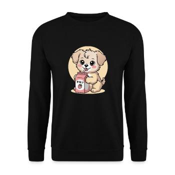 Kawaii Hund Trinkt Erdbeermilch Niedlich Japanisch - Unisex Pullover - Schwarz - Vorne - Alina (178cm) & Michal (187cm)