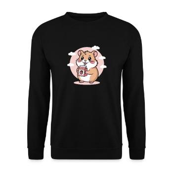 Cute Chibi Hamster Drinking Strawberry Milk Kawaii - Unisex Sweatshirt - black - Front - Alina (178cm) & Michal (187cm)