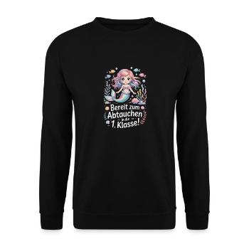 Einschulung Mädchen Meerjungfrau Schulkind 2025 - Unisex Pullover - Schwarz - Vorne - Alina (178cm) & Michal (187cm)