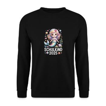 Erste Klasse Schule Meerjungfrau Schulkind 2025 - Unisex Pullover - Schwarz - Vorne - Alina (178cm) & Michal (187cm)
