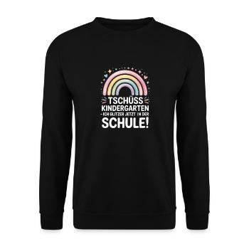 Tschüss Kindergarten Einschulung 2025 Mädchen - Unisex Pullover - Schwarz - Vorne - Alina (178cm) & Michal (187cm)