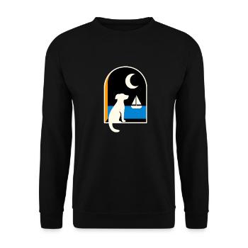 Dog gazing sailboat under the moon - Unisex Sweatshirt - black - Front - Alina (178cm) & Michal (187cm)