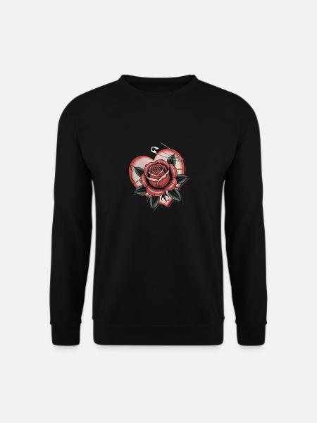 Herz mit Rose mit Sicherheitsnadel, Liebe, Tattoo - Unisex Pullover - Schwarz