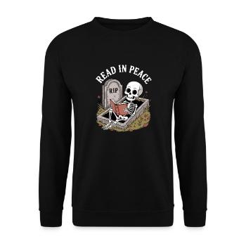 Read In Peace Skeleton Books Reading Funny Reader - Unisex Sweatshirt - black - Front - Alina (178cm) & Michal (187cm)