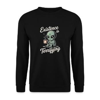 Die Existenz ist erschreckend lustig Alien UFO Kaffee - Unisex Pullover - Schwarz - Vorne - Alina (178cm) & Michal (187cm)