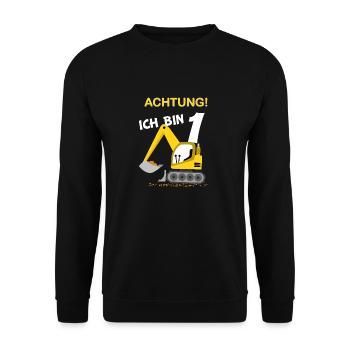 Bagger Kindergeburtstag 1. Geburtstag Jungen - Unisex Pullover - Schwarz - Vorne - Alina (178cm) & Michal (187cm)