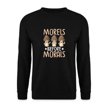 Morels Before Morals - Unisex Pullover - Schwarz - Vorne - Alina (178cm) & Michal (187cm)