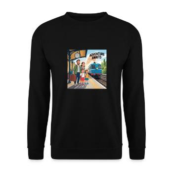 HOLIDAY WITH FAMILY, ADVENTURE AWAITS - Unisex Sweatshirt - black - Front - Alina (178cm) & Michal (187cm)