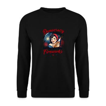 Democracy Is Dying But Here Are The Fireworks - Unisex Sweatshirt - black - Front - Alina (178cm) & Michal (187cm)
