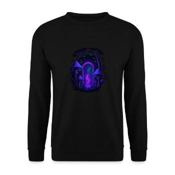 Psychedelischer Pilzwald - Magisches Portal - Unisex Pullover - Schwarz - Vorne - Alina (178cm) & Michal (187cm)