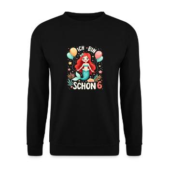 J’ai déjà 6 ans Sirène Birthday Girl - Sweat-shirt Unisexe - noir - Devant - Alina (178cm) & Michal (187cm)