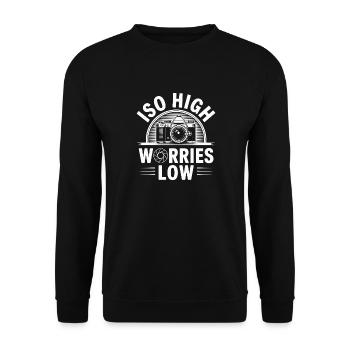 ISO High Worries Low Lustiges Fotografie Fotograf - Unisex Pullover - Schwarz - Vorne - Alina (178cm) & Michal (187cm)