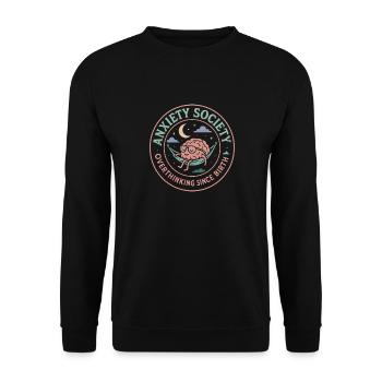 Anxiety Society Überdenken Seit Geburt - Unisex Pullover - Schwarz - Vorne - Alina (178cm) & Michal (187cm)