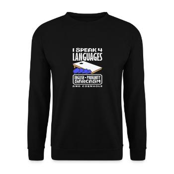 Ich Spreche Vier Sprachen Cornhole Spieler - Unisex Pullover - Schwarz - Vorne - Alina (178cm) & Michal (187cm)