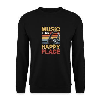 Music My Happy Place Music Lover DJ Headphones - Unisex Sweatshirt - black - Front - Alina (178cm) & Michal (187cm)