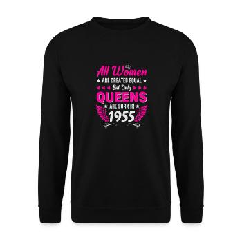 Queens born in 1955 70th birthday - Unisex Sweatshirt - black - Front - Alina (178cm) & Michal (187cm)