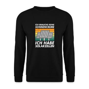 Solar BRAUCHE KEINE SONNENCREME HABE SOLARZELLEN - Unisex Pullover - Schwarz - Vorne - Alina (178cm) & Michal (187cm)