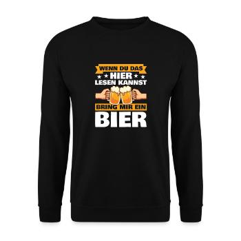 Wenn du das hier lesen kannst Bier Bierspruch - Unisex Pullover - Schwarz - Vorne - Alina (178cm) & Michal (187cm)