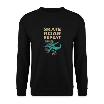 Lustiger Dinosaurier und Rollschuhfahrer Spruch - Unisex Pullover - Schwarz - Vorne - Alina (178cm) & Michal (187cm)