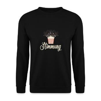 Stimmung: Popcorn und Konfetti Party - Unisex Pullover - Schwarz - Vorne - Alina (178cm) & Michal (187cm)