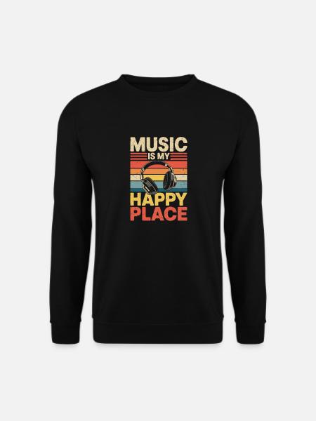 Music My Happy Place Musik Liebhaber DJ Kopfhörer - Unisex Pullover - Schwarz