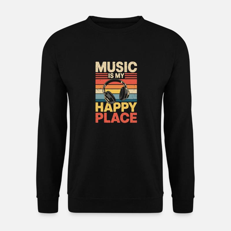 Music My Happy Place Musik Liebhaber DJ Kopfhörer - Unisex Pullover - Schwarz