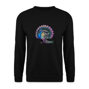 Exotischer Pfau Mit Prächtigen Farben - Unisex Pullover - Schwarz - Vorne - Alina (178cm) & Michal (187cm)