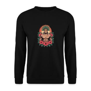Proud tribal warrior with hibiscus - Unisex Sweatshirt - black - Front - Alina (178cm) & Michal (187cm)