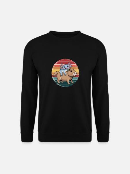 Axolotl Auf Capybara Retro Motiv Tierfreunde - Unisex Pullover - Schwarz