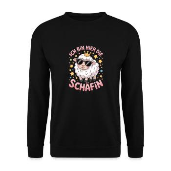 I'm the Sheep Here – Funny Self-Confident - Unisex Sweatshirt - black - Front - Alina (178cm) & Michal (187cm)