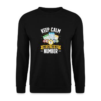 Bingo Champion Keep Calm And Call The Next Number - Unisex Pullover - Schwarz - Vorne - Alina (178cm) & Michal (187cm)