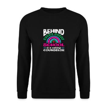 Hinter Jeder Guten Schule Steht Ein Fürsorglicher - Unisex Pullover - Schwarz - Vorne - Alina (178cm) & Michal (187cm)