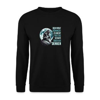 Wölfe DEN WOLF KÜMMERT ES NICHT WAS SCHAFE DENKEN - Unisex Pullover - Schwarz - Vorne - Alina (178cm) & Michal (187cm)