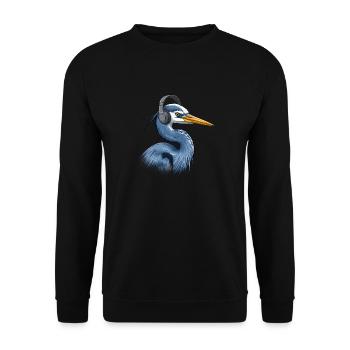 Heron with headphones - Unisex Sweatshirt - black - Front - Alina (178cm) & Michal (187cm)