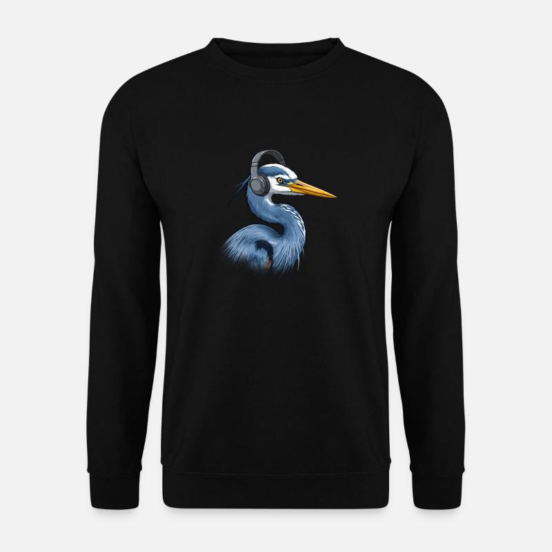 Reiher mit Kopfhörer - Unisex Pullover - Schwarz