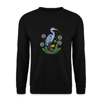 Blauer Reiher und Löwenzahn - Unisex Pullover - Schwarz - Vorne - Alina (178cm) & Michal (187cm)