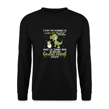 Ich werde 2025 ein großer Bruder sein - Unisex Pullover - Schwarz - Vorne - Alina (178cm) & Michal (187cm)