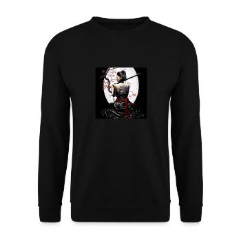 Kriegerische Samurai Kunst mit Kirschblüten und - Unisex Pullover - Schwarz - Vorne - Alina (178cm) & Michal (187cm)