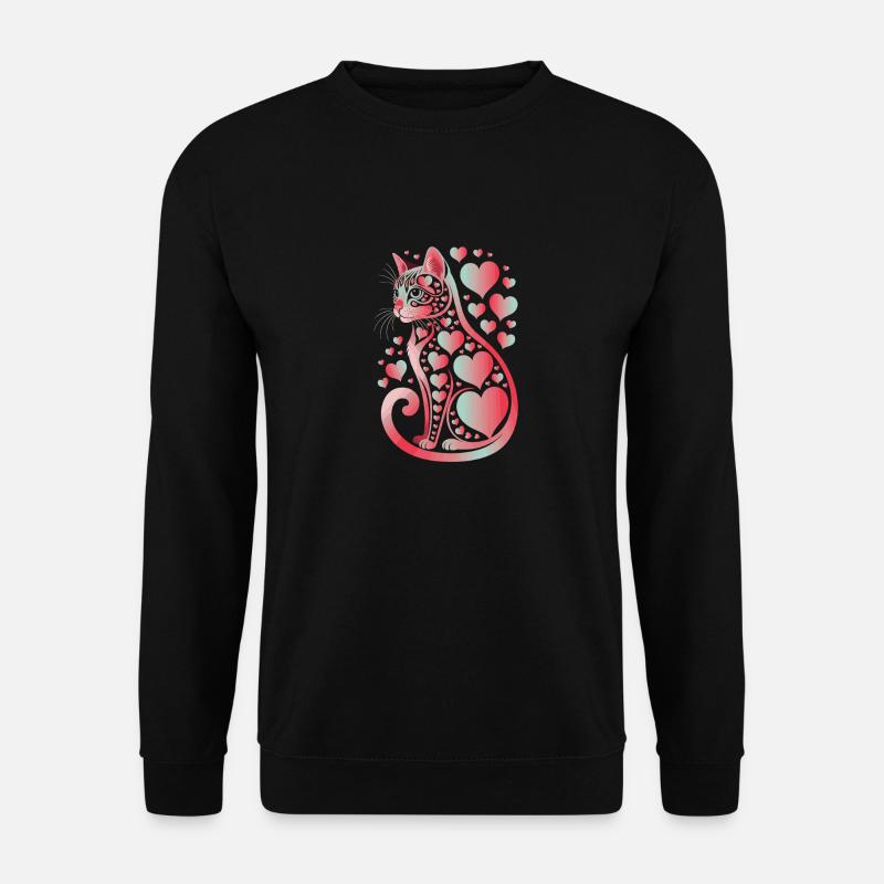 Cat Love Heart Pattern Illustration - Unisex Sweatshirt - black